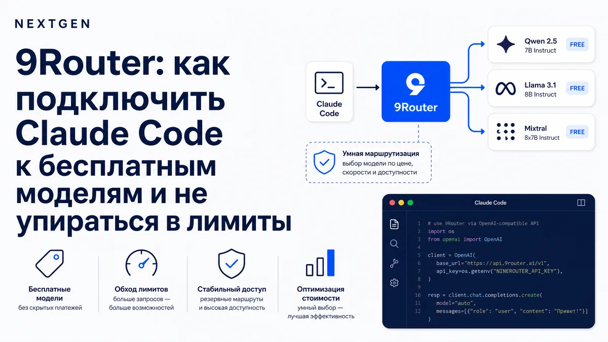 9Router: как подключить Claude Code к бесплатным моделям и не упираться в лимиты