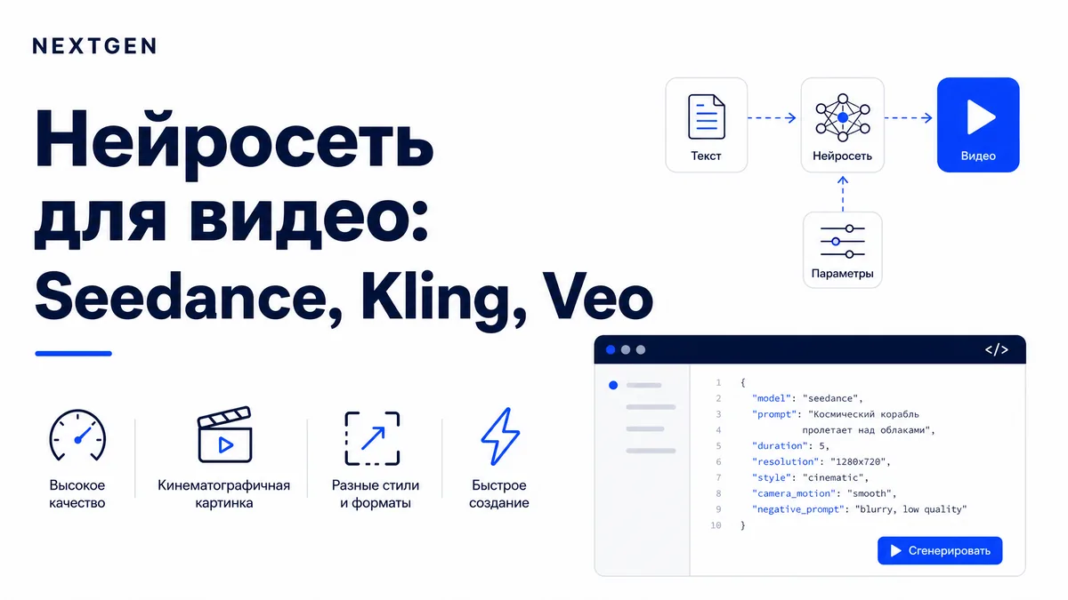 Нейросеть для видео 2026: Seedance, Kling, Veo и что выбрать