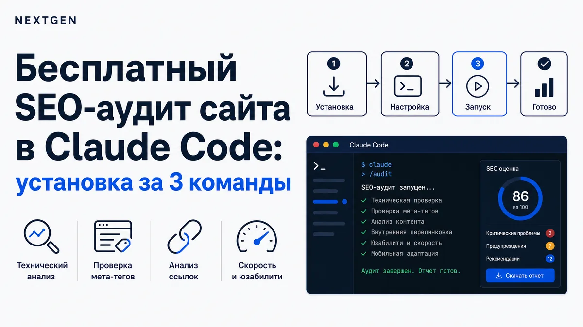 Бесплатный SEO-аудит сайта в Claude Code: установка за 3 команды