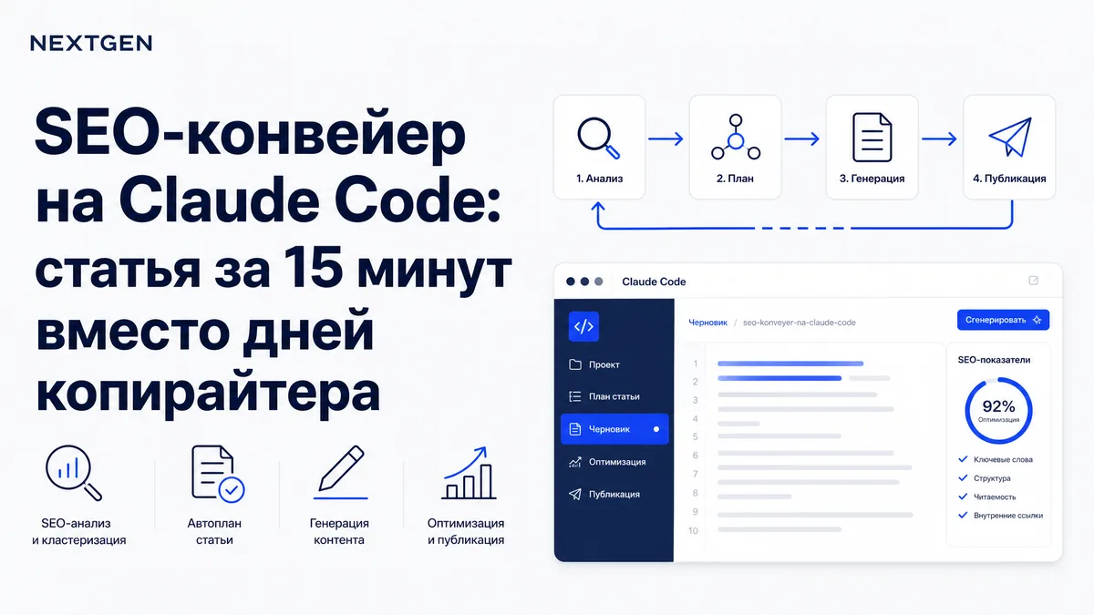SEO-конвейер на Claude Code: статья за 15 минут вместо дней копирайтера